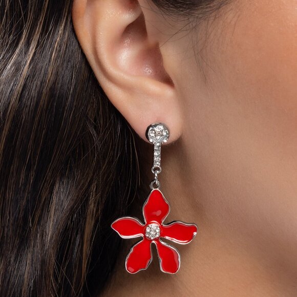 Paparazzi Jewelry Accessories - Floral Fleet - Red Earrings - NEW!!! - Picture 3 of 4